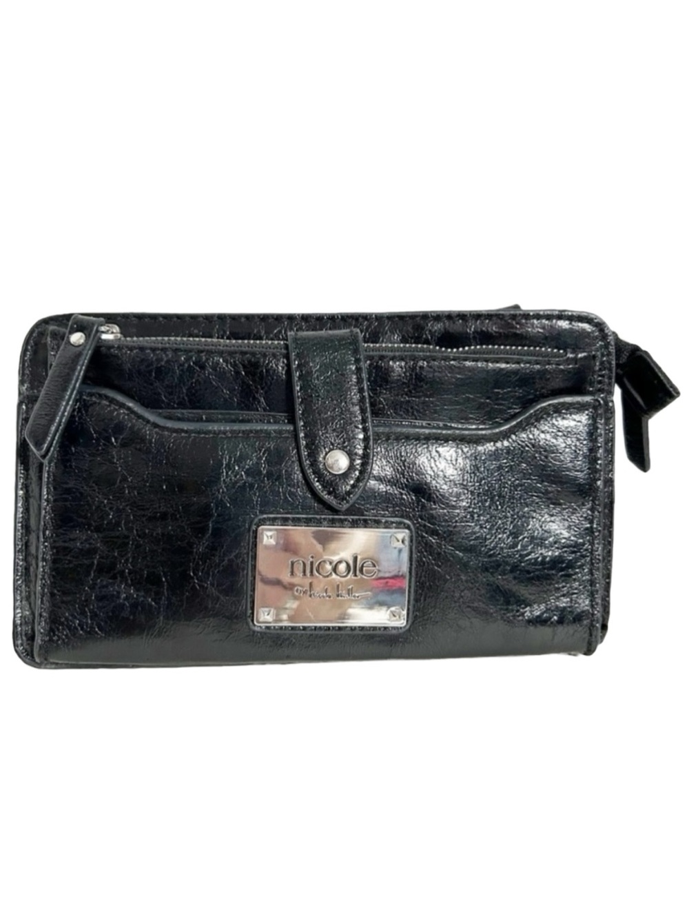 Nicole Miller ⚫️ Black Mini Crossbody Faux Patent Leather Bag Removable Wallet